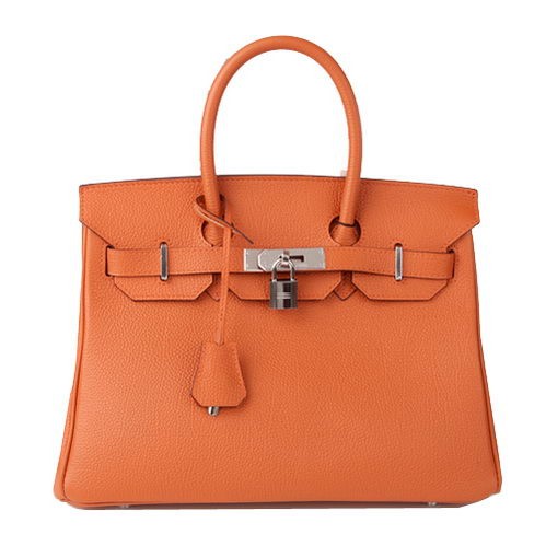 Replica Hermes Birkin 30CM Tote Bag Orange Original Leather H30 Silver Tl1696Sf59