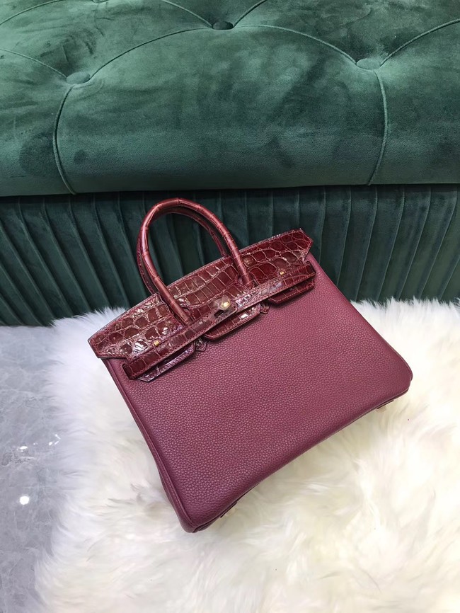 Replica Hermes Birkin Bag Original Leather crocodile togo HBK2530 Burgundy Tl482AP18