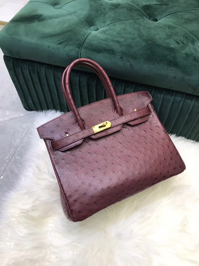 Replica Hermes Birkin Bag Original Leather Ostrich skin HBK2530 Burgundy Tl478zR45