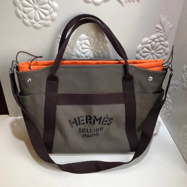 Replica Hermes Canvas Shopping Bag H0734 Khaki Tl733Ix66