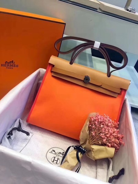 Replica Hermes Herbag 31CM Original Canvas Leather & Calfskin 45987 Orange&Brown Tl832Xe44