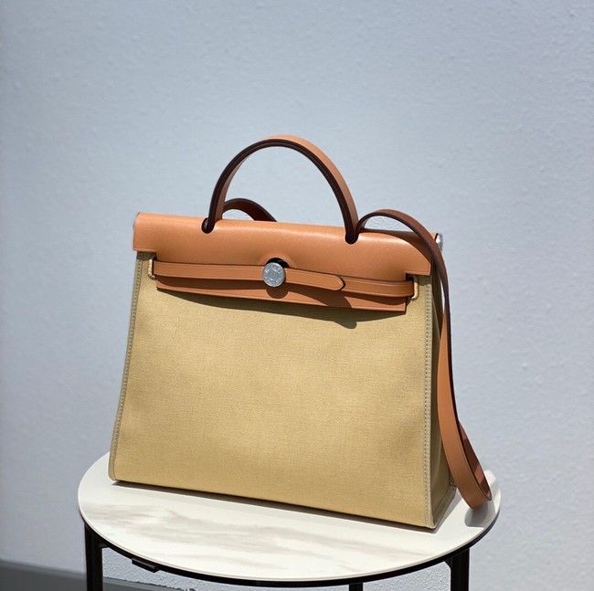 Replica Hermes Herbag 31CM Original Canvas Leather & Calfskin 48887 Cream&brown Tl113zR45