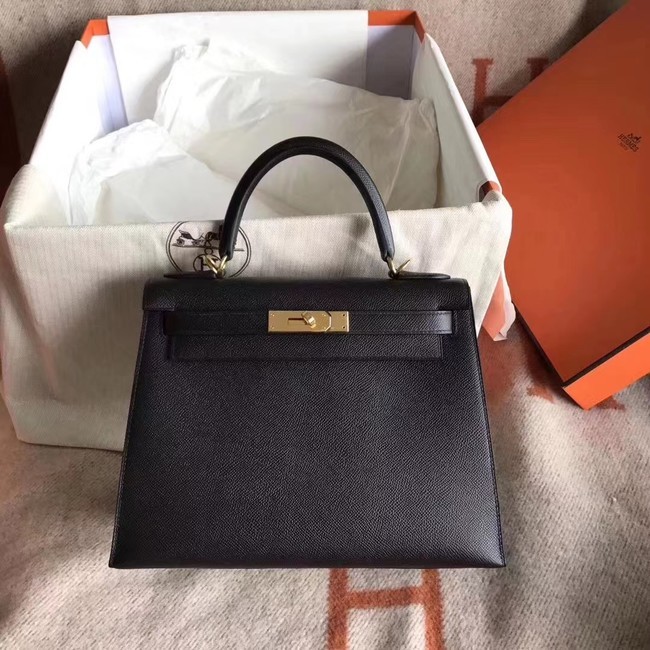 Replica Hermes Kelly 25cm Tote Bag Original Epsom Leather Bag KL25 Black Tl389ED66