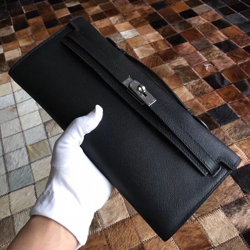 Replica Hermes Kelly 31cm Clutch Original Epsom Leather KL31 Black Tl394iF91
