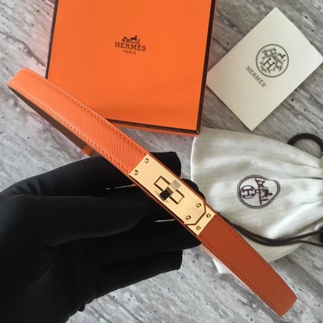 Replica Hermes original epsom leather Kelly belt H069854 orange gold plated metal Tl3531hD86