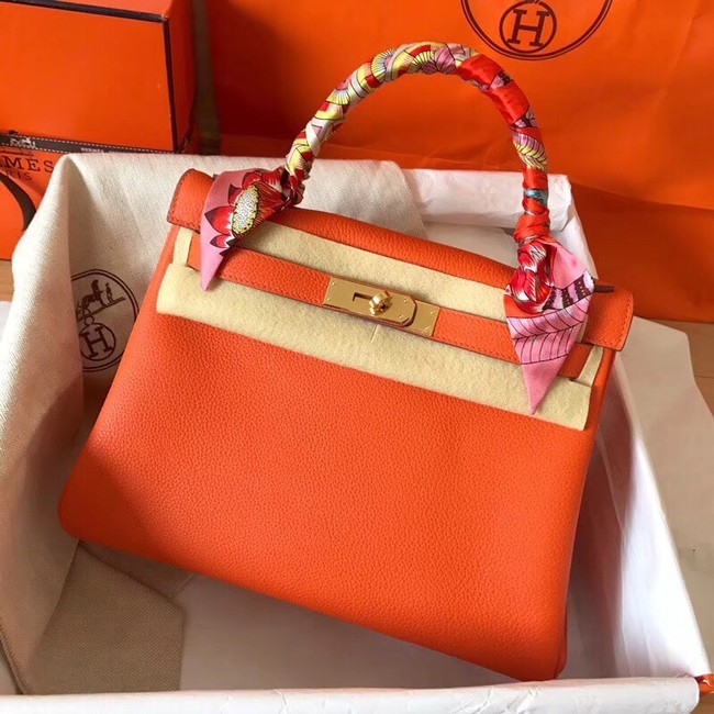 Replica Hermes original Togo leather kelly bag KL320 orange Tl711Ac56