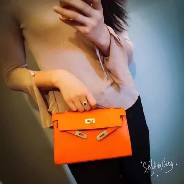 Replica High Quality Hermes Kelly 22cm Tote Bag Original Leather KL22 Orange Tl946Jh90