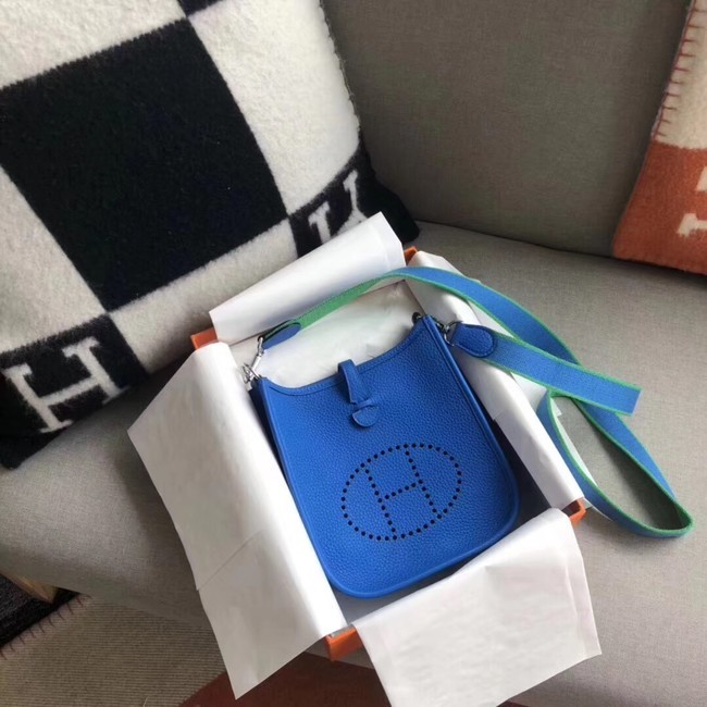 Replica Top Hermes Evelyne original togo leather mini Shoulder Bag H15698 blue Tl730ll80