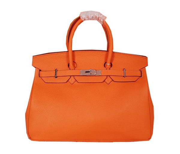 Top Hermes Birkin 35CM Tote Bag Orange Original Grainy Leather H35 Silver Tl1682lE56