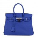 AAAAA Imitation Hermes Birkin 30CM Tote Bag Blue Original Leather H30 Silver Tl1691oT91