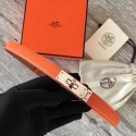 Copy Best Hermes original epsom leather Kelly belt H069854 orange silver plated metal Tl3519Qc72