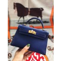Copy Best Hermes original mini Kelly chevre mysore K19CM blue&Gold Metal Tl599Qc72