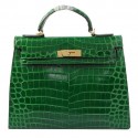 Copy Hermes Kelly 32cm Shoulder Bags Green Iridescent Croco Leather Gold Tl1597Zn71