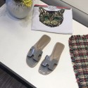 Fake Hermes lady leather fashion Slipper HO808HMJ grey Tl3370kw88