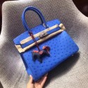 Fake Hermes Real ostrich leather birkin bag BK35 blue Tl742qZ31
