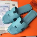 Fashion Hermes Slipper Calfskin Leather HO0476 Light Blue Tl3400Of26
