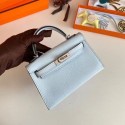 First-class Quality Hermes Kelly 19cm Shoulder Bags Epsom Leather KL19 Silver hardware Glacier blue Tl188Sf41
