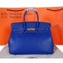Hermes Birkin 35CM Tote Bag Blue Original Grainy Leather H35 Gold Tl1705hc46