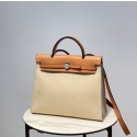 Hermes Herbag 31CM Original Canvas Leather & Calfskin 48887 Offwhite&Camel Tl123Bw85