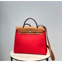 Hermes Herbag 31CM Original Canvas Leather & Calfskin 48887 red&brown Tl119Oj66