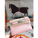 Hermes original mini Kelly chevre mysore K19CM pink&silver Metal Tl608fc78