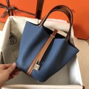 Hermes Picotin Lock PM Bags Original Leather H8688 blue&brown Tl664MO84