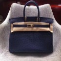 Hermes Real ostrich leather birkin bag BK35 dark blue Tl739Kf26