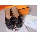 Hermes Slipper Ostrich Leather HO0486 Black Tl3391De45