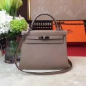 Imitation Hermes Kelly 32cm Shoulder Bag Grey TOGO Leather KY32 Silver Tl881VO34
