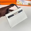 Imitation High Quality Hermes Kelly 19cm Shoulder Bags Epsom Leather KL19 Silver hardware white&black Tl218HH94