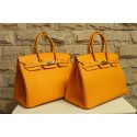 Luxury Replica Hermes Birkin 35CM Tote Bag Yellow Clemence Leather H6089 Gold/Silver Tl1400vv50
