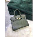 Replica Fashion Hermes Birkin Bag Original Leather Ostrich skin HBK2530 blackish green Tl473HM85