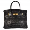 Replica Hermes Birkin 30CM Tote Bags Black Crocodile Leather Gold Tl1938zR45