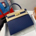 Replica Top Hermes Kelly Bag Original Leather Ostrich Skin H5600 Dark Blue Tl469Vx24