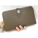Top Hermes Dogon Combined Wallet Litchi Leather A508 Khaki Tl2101eo14