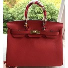 Fake Hermes Birkin 35CM Tote Bag Red Litchi Leather BK35 Gold Tl1112Qv16