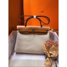 Fake Hermes Herbag 31CM Original Canvas Leather & Calfskin 45988 brown&white Tl506QF99
