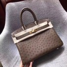 Fake Hermes Real ostrich leather birkin bag BK35 brown Tl746pE71