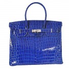Fashion Hermes Birkin 35CM Tote Bag Blue Iridescent Croco Leather Silver Tl1612wc24