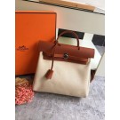 Hermes Herbag 31CM Original Canvas Leather & Calfskin 45987 brown&white Tl507bW68