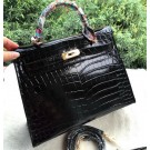 Hermes Kelly 32cm Shoulder Bag Croco Leather K32CO Black Tl1259Yv36