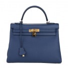 Hermes Kelly 32cm Shoulder Bag Dark Blue Original Leather K32 Gold Tl1643SS41