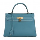 Hermes Kelly 32cm Shoulder Bag Light Blue Original Leather K32 Gold Tl1645KX51