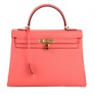Hermes Kelly 32cm Shoulder Bag Pink Original Leather K32 Gold Tl1647Ym74