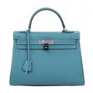 Imitation Hermes Kelly 32cm Shoulder Bag Light Blue Original Leather K32 Silver Tl1644lH78