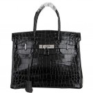 Knockoff AAAAA Hermes Birkin 30CM Tote Bags Black Iridescent Croco Leather Silver Tl1619Jc39