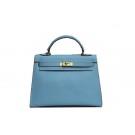 Luxury Hermes Kelly 32cm Shoulder Bag Light Blue Saffiano Leather K32 Gold Tl1803bE46