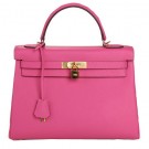 Replica Designer Hermes Kelly 32cm Shoulder Bag Rose Original Leather K32 Gold Tl1651Bb80