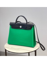 AAA Hermes Herbag 31CM Original Canvas Leather & Calfskin 48887 green&black Tl114zK34
