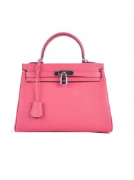 AAA Hermes Kelly 28cm Shoulder Bags Rosy Grainy Leather Silver Tl1574zK34